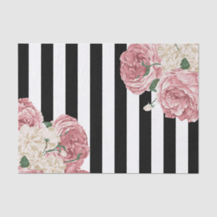Pastel Rose, Black, White Stripes Tissue Paper