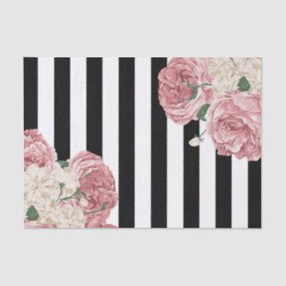 Pastel Rose, Black, White Stripes Tissue Paper