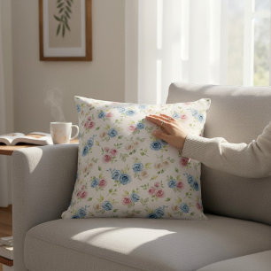 Pastel Rose Botanical Watercolor  Throw Pillow