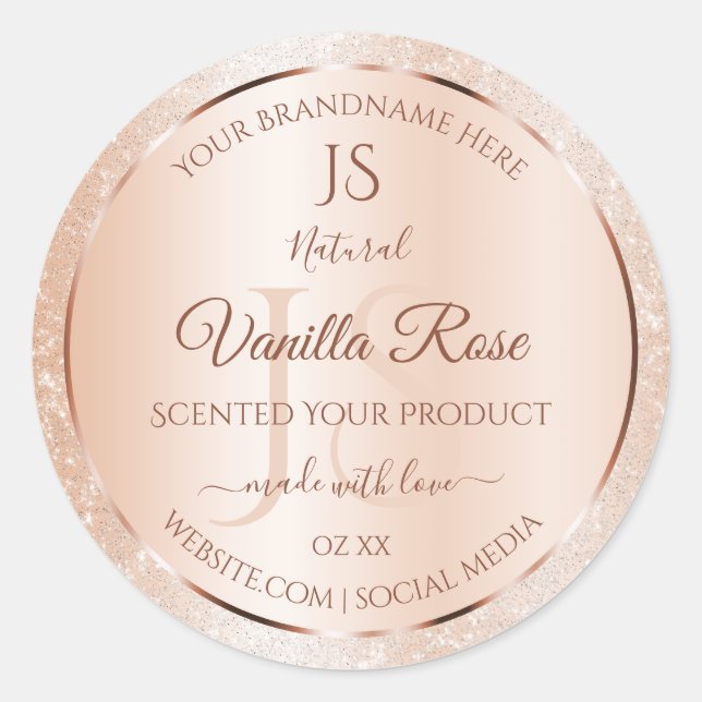 Pastel Rose Coral Glitter Initials Product Labels (Front)