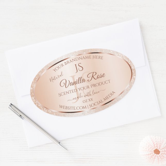 Pastel Rose Coral Glitter Initials Product Labels (Envelope)