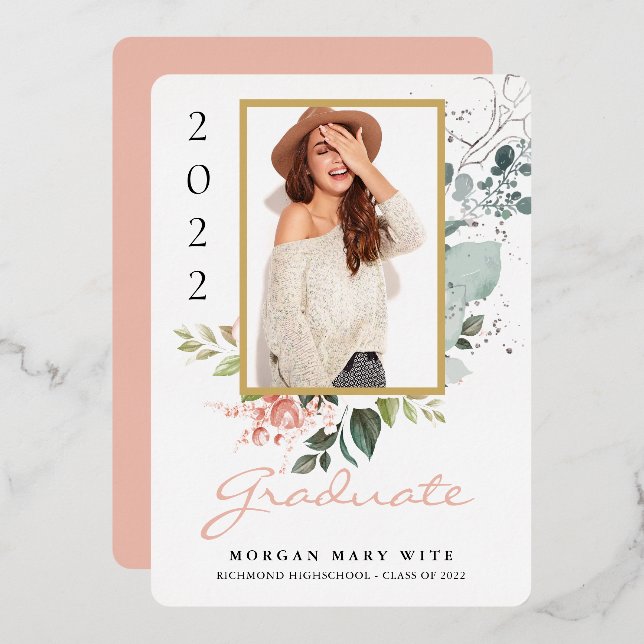   Pastel Rose Eucalyptus Floral Photo Graduation   (Front/Back)