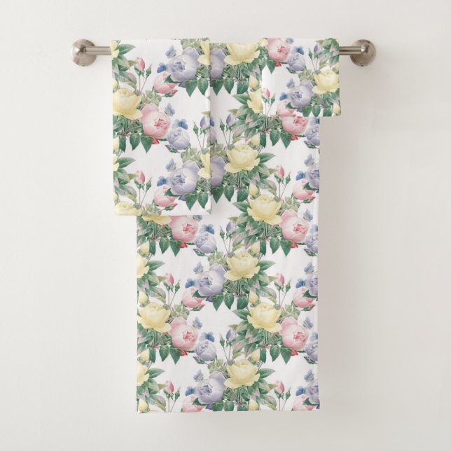 Pastel Rose Floral Bath Towel Set (Insitu)