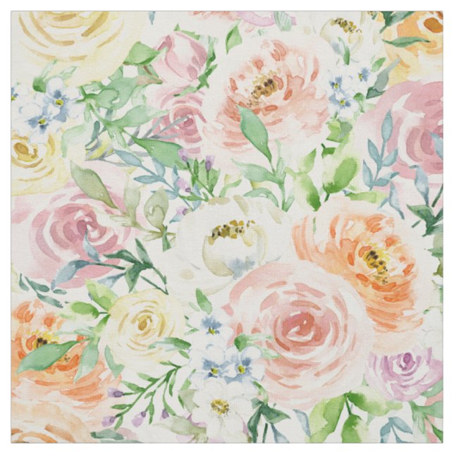 Pastel Rose Flowers Garden Fabric (Swatch)