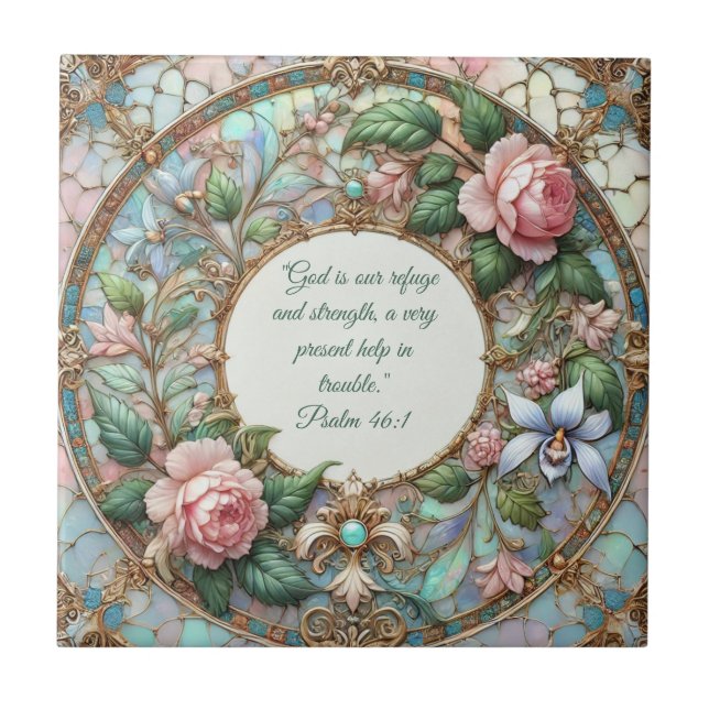 Pastel Rose Garden Customizable Bible Verses  Tile (Front)
