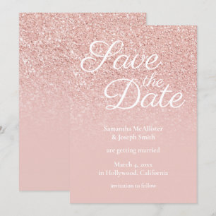 Pastel Rose Gold Blush Ombre Glitter Save the Date Invitation