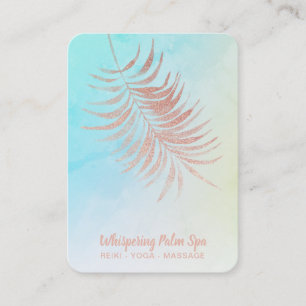 *~*  Pastel Rose Gold Palm Leaf Ombre Turquoise Business Card