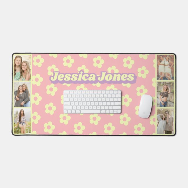 Pastel Rose Jaune Cute Daisy Nom Photo Collage (Clavier et souris)