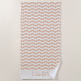 Pastel rose name zig zag stripe geometric beach towel