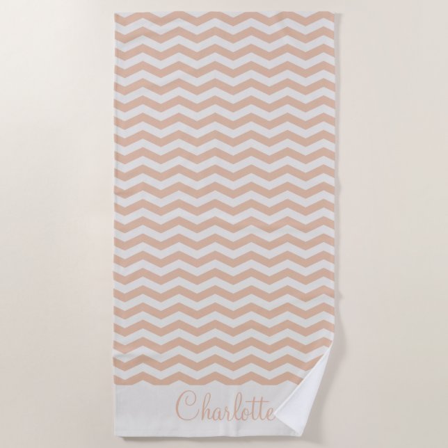 Pastel rose name zig zag stripe geometric beach towel (Front)