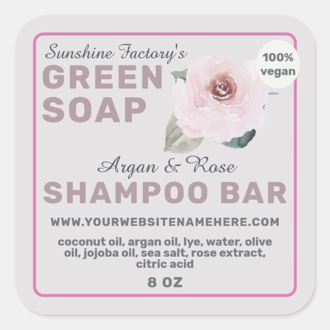 Pastel Rose Shampoo Bar Label (Front)
