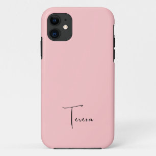 Pastel Rose Solid Colour Minimalist Name iPhone 11 Case
