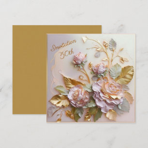 Pastel Rosegold Roses 50th Invitation