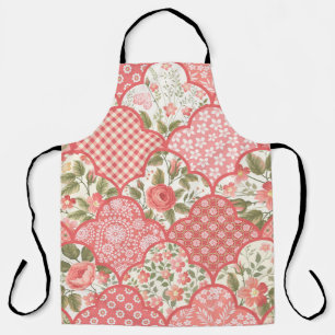 Pastel Roses Floral Patchwork Pattern Apron