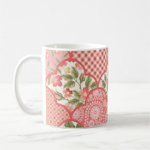 Pastel Roses Floral Patchwork Pattern Coffee Mug