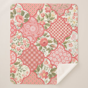Pastel Roses Floral Patchwork Pattern Sherpa Blanket
