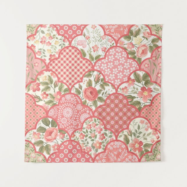 Pastel Roses Floral Patchwork Pattern Tapestry (Front)
