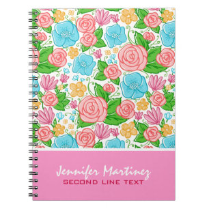 Pastel Roses In Pink Blue And Beige Monogram Notebook