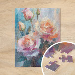 Pastel Roses Modern Abstract Floral Art Jigsaw Puzzle<br><div class="desc">A modern impressionist painting of roses, created with textured brushstrokes in soft pastel colours. The delicate shades of pink, peach, and blue blend harmoniously, while the textured layers add depth and dimension to the floral composition. This serene piece captures the timeless beauty of roses in a contemporary, expressive style, making...</div>