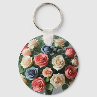 Pastel roses of ivory,pink,blue Keychain