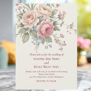 Pastel Roses Shabby Chic Wedding  Invitation