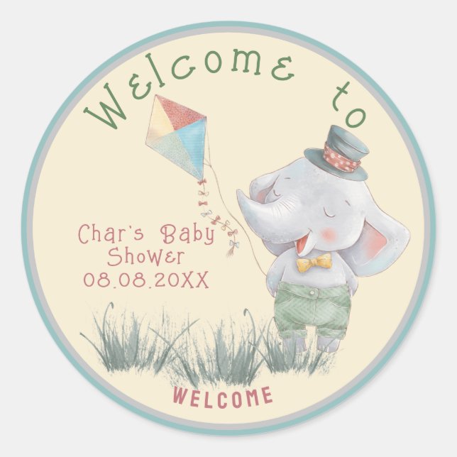 Pastel Safari Animals Personalized Baby Shower Cla Classic Round Sticker (Front)