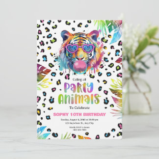 Pastel Safari, Cheetah Leopard Party Animals Birth Invitation
