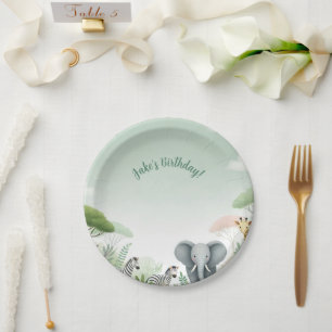 Pastel Safari Jungle Paper Plates for Kids' Party