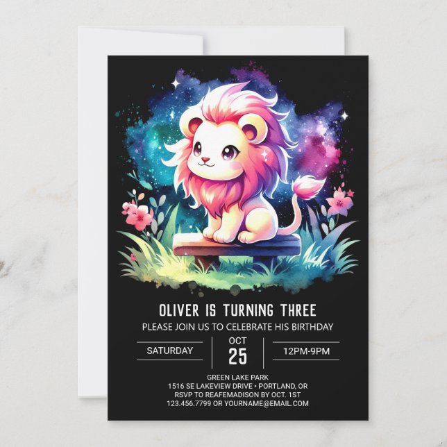 Pastel Safari Lion Birthday Invitation (Front)