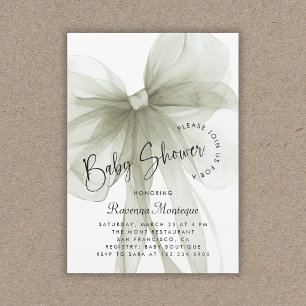 Pastel Sage Bow Coquette Modern Baby Shower  Invitation