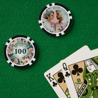 Pastel Sage Green Floral Elegant Engagment Wedding Poker Chips