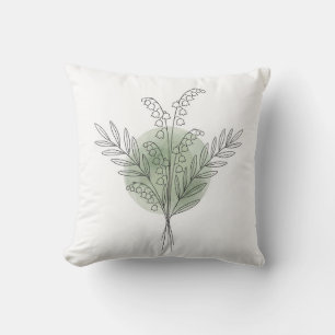 Pastel Sage Green Line Art Lily of the Valley Throw Pillow