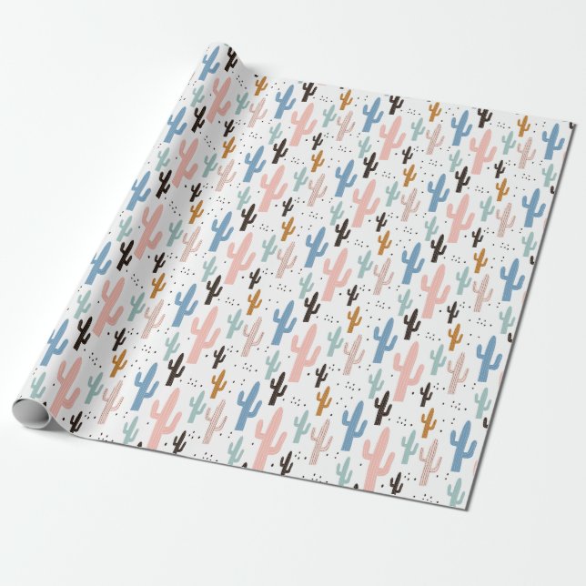 Pastel Saguaro Cactus Pattern Wrapping Paper (Unrolled)