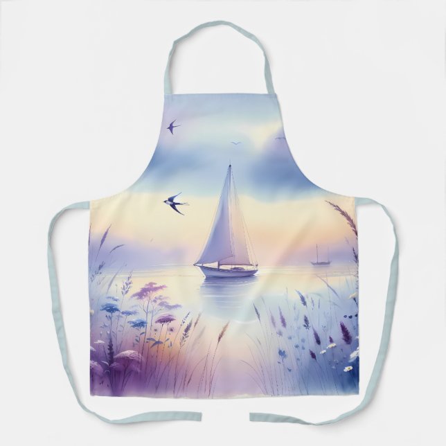 Pastel Sailboat Coastal Dreamscape Apron (Front)