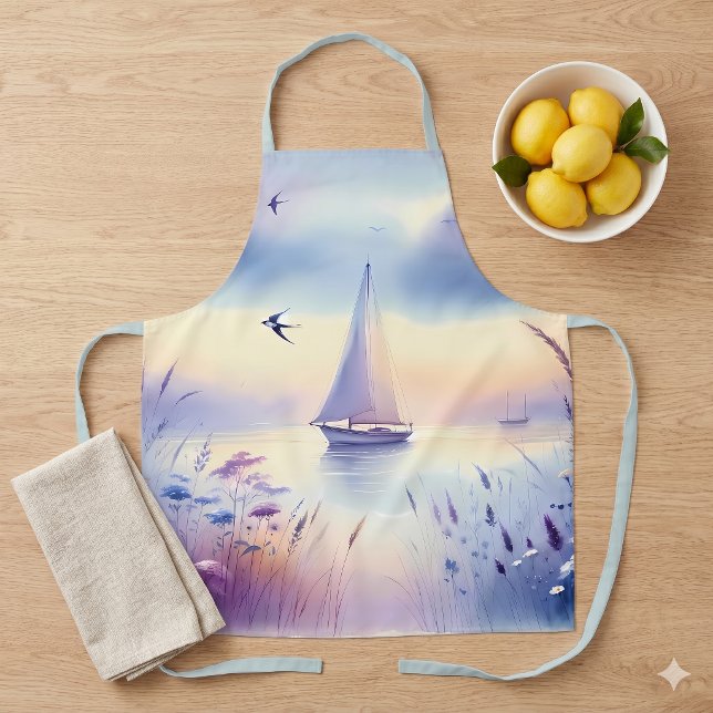Pastel Sailboat Coastal Dreamscape Apron (Pastel Sailboat Coastal Dreamscape Apron)
