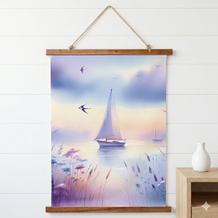 Pastel Sailboat Coastal Dreamscape Hanging Tapestry