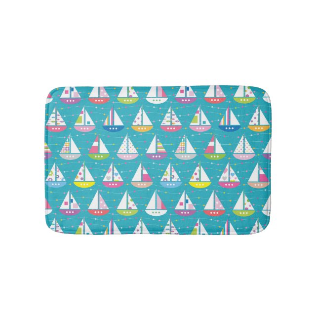 Pastel Sailboat Pattern Bath Mat (Front)