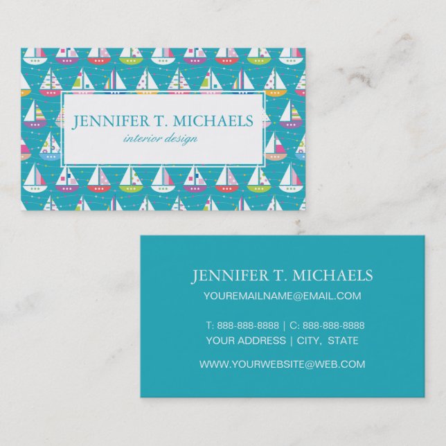 Pastel Sailboat Pattern Business Card (Front/Back)