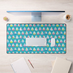 Pastel Sailboat Pattern Desk Mat