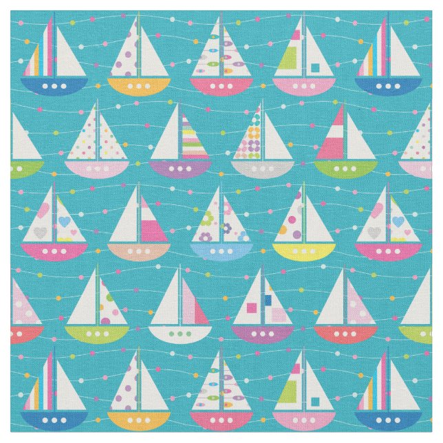 Pastel Sailboat Pattern Fabric (Close Up)