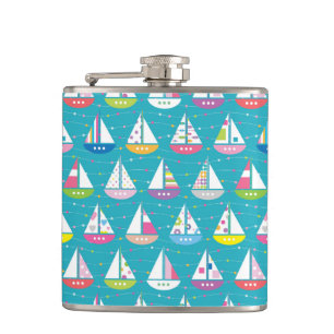 Pastel Sailboat Pattern Hip Flask