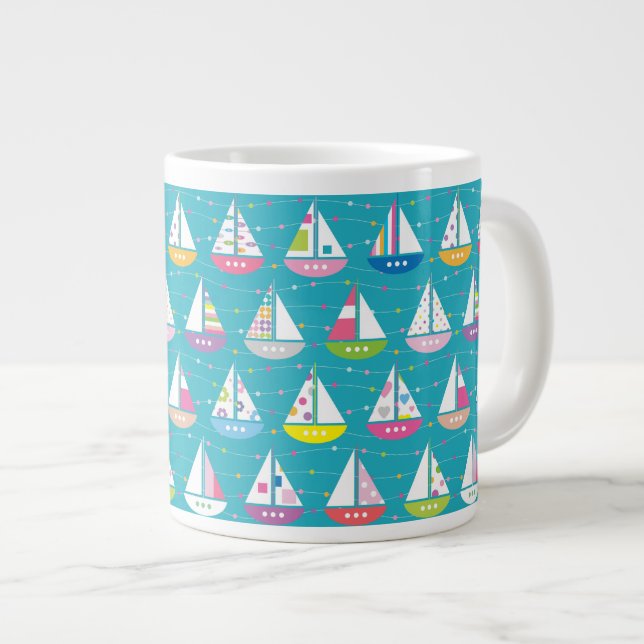 Pastel Sailboat Pattern Large Coffee Mug (Front Right)