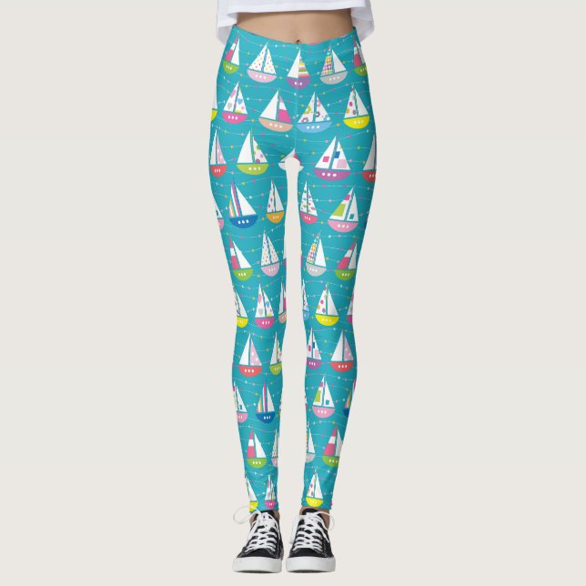 Pastel Sailboat Pattern Leggings (Front)