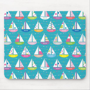 Pastel Sailboat Pattern Mouse Pad
