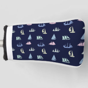 Pastel Sailboat Pattern on Midnight Blue Golf Head Cover
