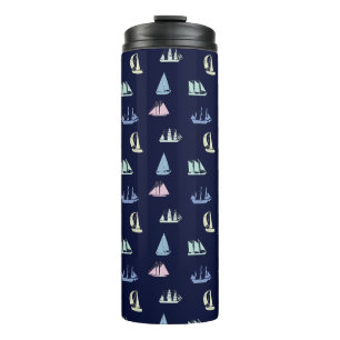 Pastel Sailboat Pattern on Midnight Blue Thermal Tumbler