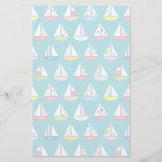 Pastel Sailboat Pattern Stationery (Front)
