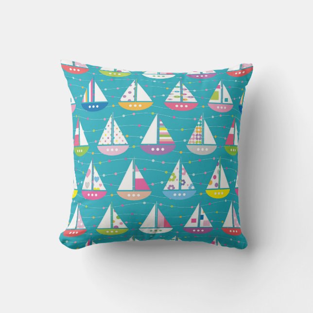 Pastel Sailboat Pattern Throw Pillow (Front)