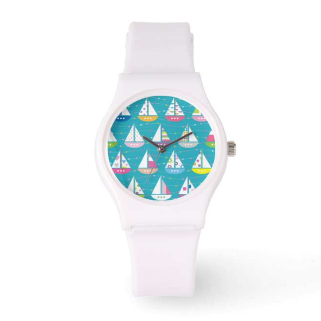 Pastel Sailboat Pattern Watch (Front)