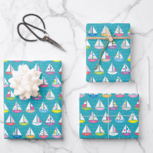 Pastel Sailboat Pattern Wrapping Paper Sheet